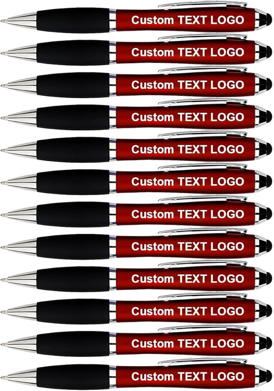 HEYZARDA Personalized Pens with Name Text Icon Logo Engraved for Business Office Custom Ballpoint Pen 50 100 Pcs Optional, Red