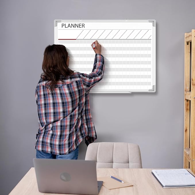 Lincia Aluminum Frame Dry Erase Board with Lines, Wall-Mounted Whiteboard for Scheduling, to Do Lists & Weekly Planning, Reusable Office Calendar for Home & Work (Make Ready Board,18"x24")