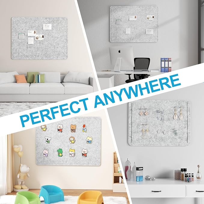 Large Felt Bulletin Board for Wall, 24"x18" Frameless Picture Board, Soft Felt Cork Board for Office, Home Planning & Office Wall Decor, Easy Install Pin Board