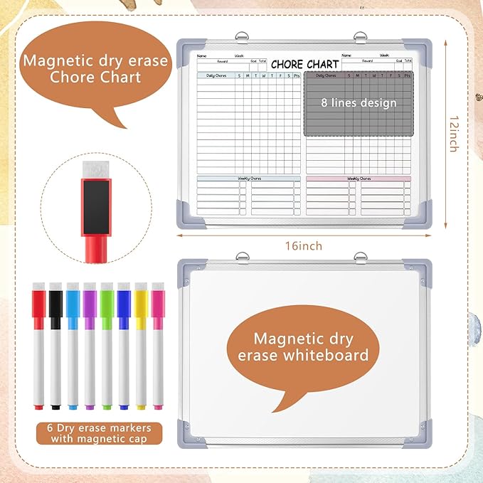 Lincia 12 x 16 Magnetic Dry Erase Chore Chart Board for Family Adults Double Side Family 2 in 1 Combo Chore Board Weekly Calendar Aluminum Frame for Wall 8 Markers 1 Eraser(Double Style)