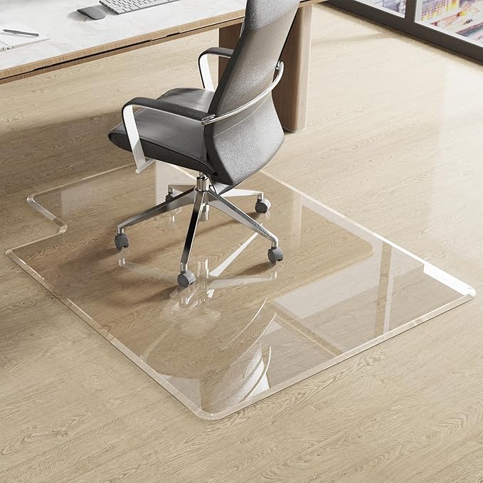 MESAILUP Beveled Edge Irregular Office Chair Mat with Lip for Carpet or Hardwood Floor Crystal Clear 48" x 60" Smooth Glide and Easy Roll On/Off, Heavy Duty and Non-Slip Pad Floor Chair Mat with Lip