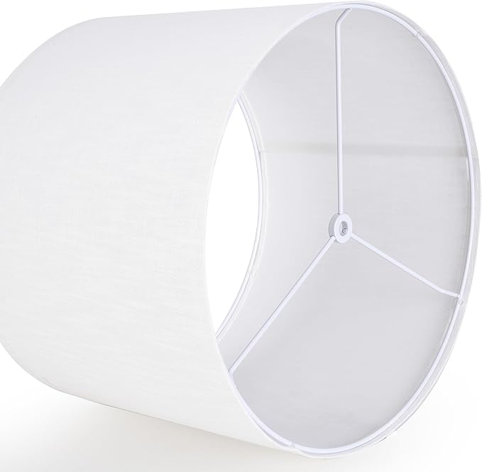 White Linen Lampshades Set of 2 Large, Drum Lamp Shade 16" Top x 16" Bottom x 12" High (Spider) Modern Lamp Shades for Table Lamps & Floor Lamp - Lampshades Replacement,Required Assembly -By GO&SO