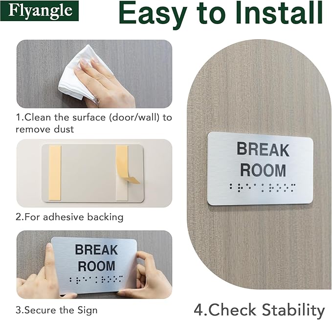 Exit Signs for Business and Office Sign, ADA Signs with Raised Text & Grade 2 Braille, Easy Installation with Adhesive Pad – Brushed Aluminum/Silver