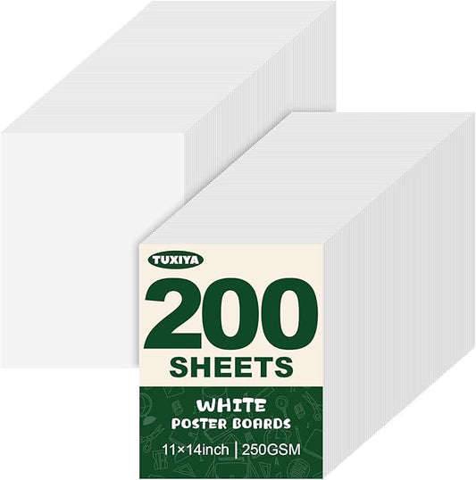 TUXIYA 200 Pack White Poster Board,11" x 14" White Poster Paper Bulk,250GSM/92LB Heavy-Weight Blank Poster Board for Arts,Craft,Projects Presentations,Drawing Scrapbooking