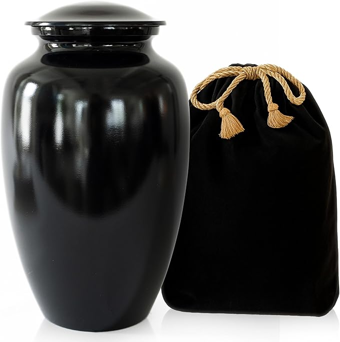 Modern Memorials Cremation Urn for Ashes - Large Urn for Man & Women - 200 Cubic Inches - Includes Velvet Storage Bag - Black
