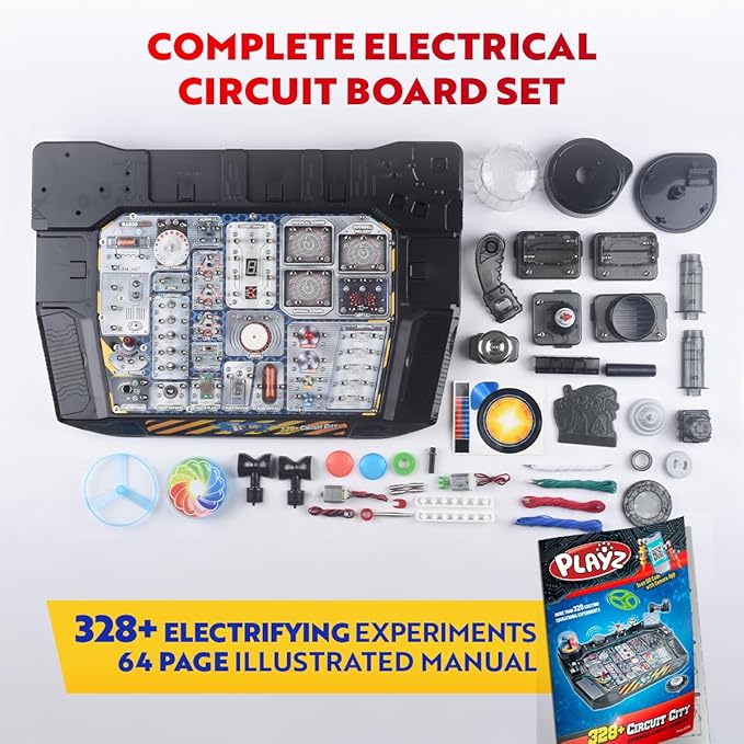 Playz Advanced Electrical Circuit Board Engineering Kit for Kids with 328+ STEM Projects on Electricity, Voltage, Currents, Resistance, & Magnetic Science | Gift for Children Age 8-13+