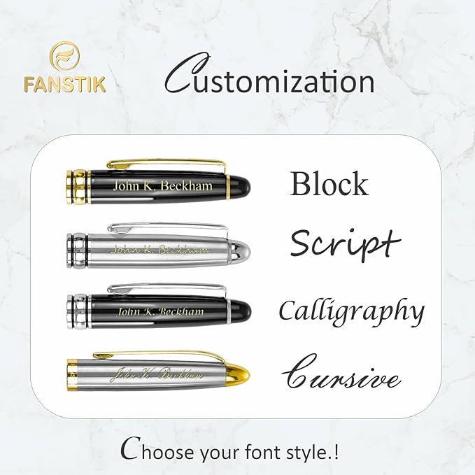 FANSTIK Customized BallPoint pen with name (MADE IN USA), stainless steel, black and gold, luxury engraved pen personalized for men and for women. (BallPoint Black-Gold)