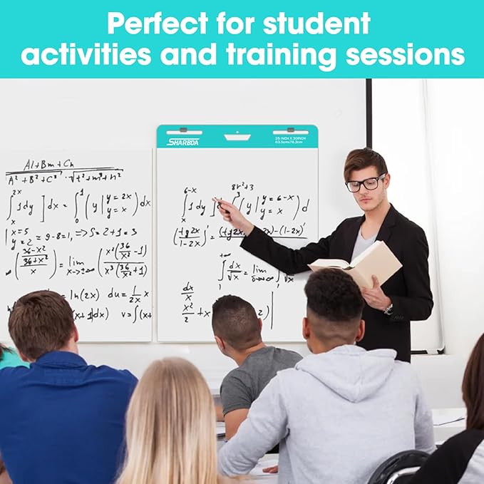 SHARBDA Lined Sticky Easel Pad, 25 * 30 inch,Self-Stick Flip Chart Paper, Super Adhesive & Bleed-Resistant,Micro-Perforated Tear,Classroom Teacher Office Presentation Pads,4 Pads/Pack,120Sheets