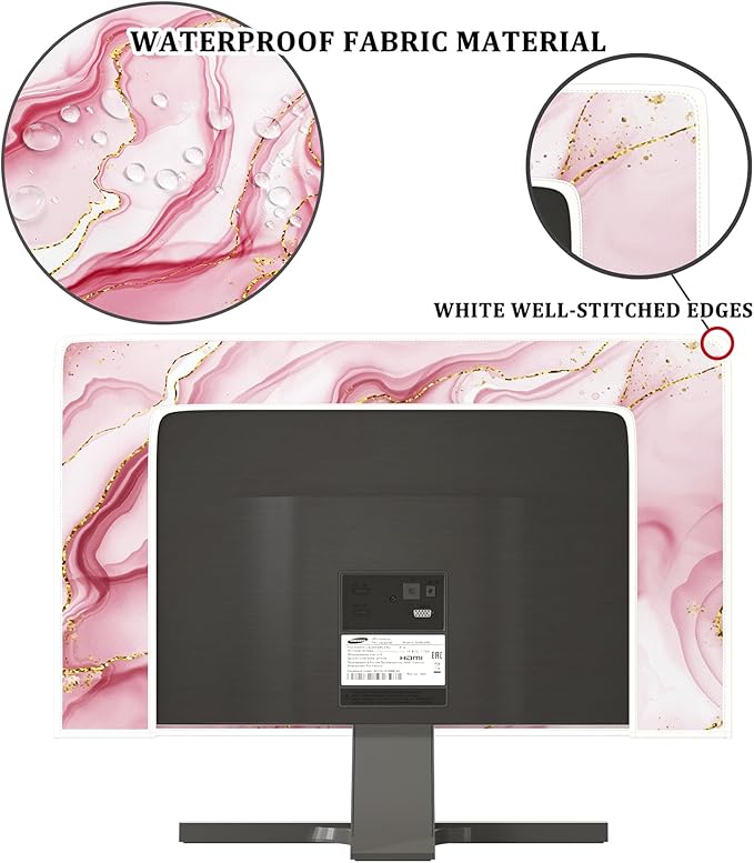 Baocicco Gold Pink Marble Waterproof TV Display Screen Cover 65 Inch TV Accessories Laptop TVs LCD Screen Decoration for Tablet Anti-Static Dustproof Protective for Home Office
