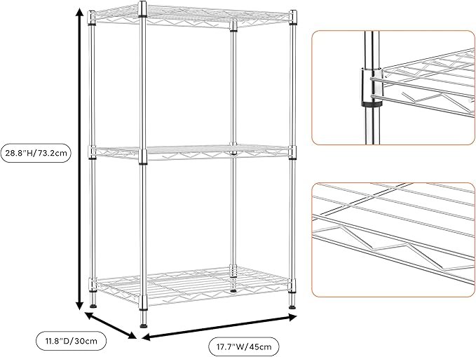 M MZG 3 Tiers Shelf Metal Storage Shelves Wire Rack Closet Organizers with Wheel for Garage Kitchen Bathroom Laundry Chrome 11.8" D x 17.7" W x 28.8" H
