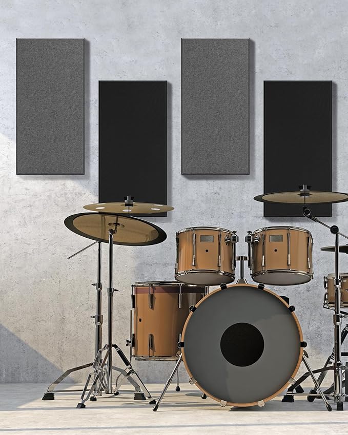 4Pack Fiberglass Acoustic Panels, Self Adhesive Sound Proof Foam Panels for Walls, Sound Dampening Panels for Studios, Office, Home Theater Soundproofing Absorbing Noise Reducing, 23.6x11.8x2.5" Black