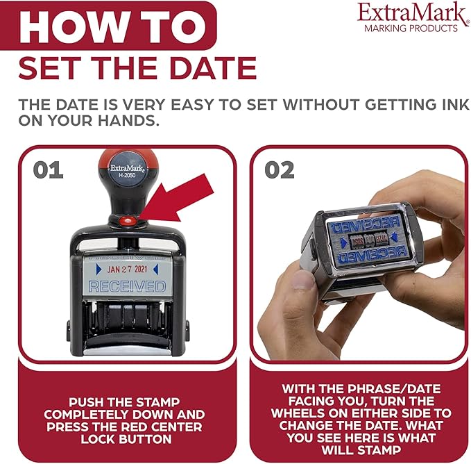 Heavy Duty Style Office Date Stamp with Received - Self Inking Dater - Style C - Blue Ink Color