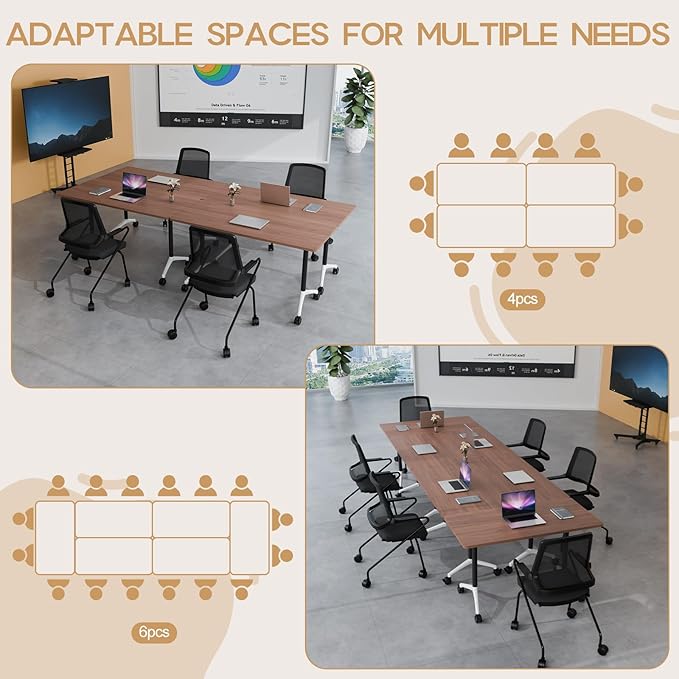 Folding Conference Table 4ft 5ft, Foldable Office Meeting Desk for 6 People, Multiple Sizes Colors Mobile Conference Room Table for Training Room School Business Furniture (6, Walnut, 55in)
