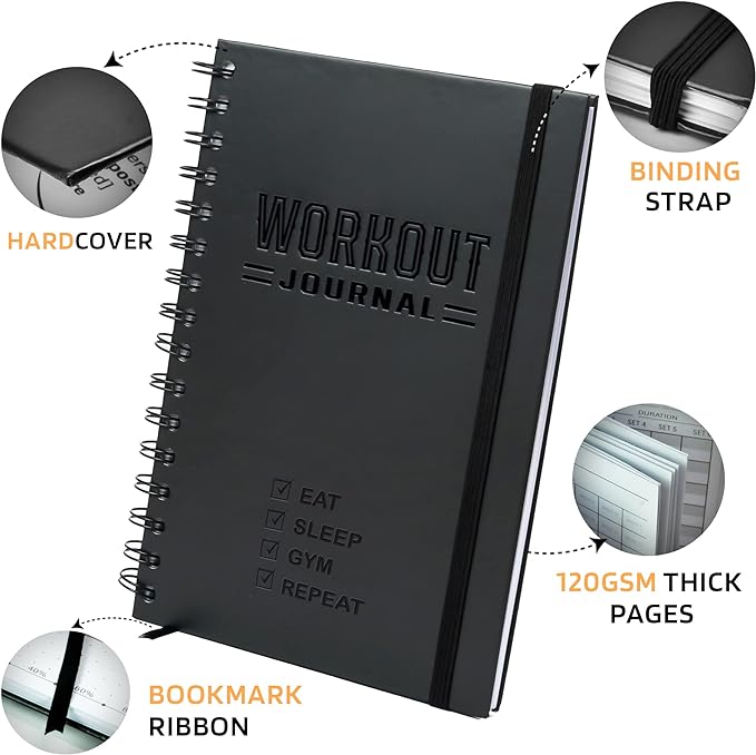 Nextnoid Hardcover Fitness Journal Workout Planner for Men & Women - A5 Sturdy Workout Log Book to Track Gym & Home Workouts - Navy Blue