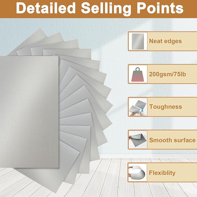 Silunkia 40 Sheets Silver Shimmer Cardstock 8.5 x 11 Metallic Paper, 75lb Thick Card Stock Cutting Paper for Greeting Cards, Card Making, Business Cards, Invitations, Scrapbooking