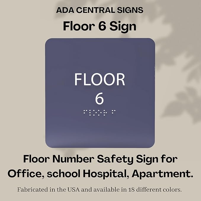 Grey w/Black ADA Floor 6 Sign with Braille – Made from Durable Acrylic and Ready to Mount
