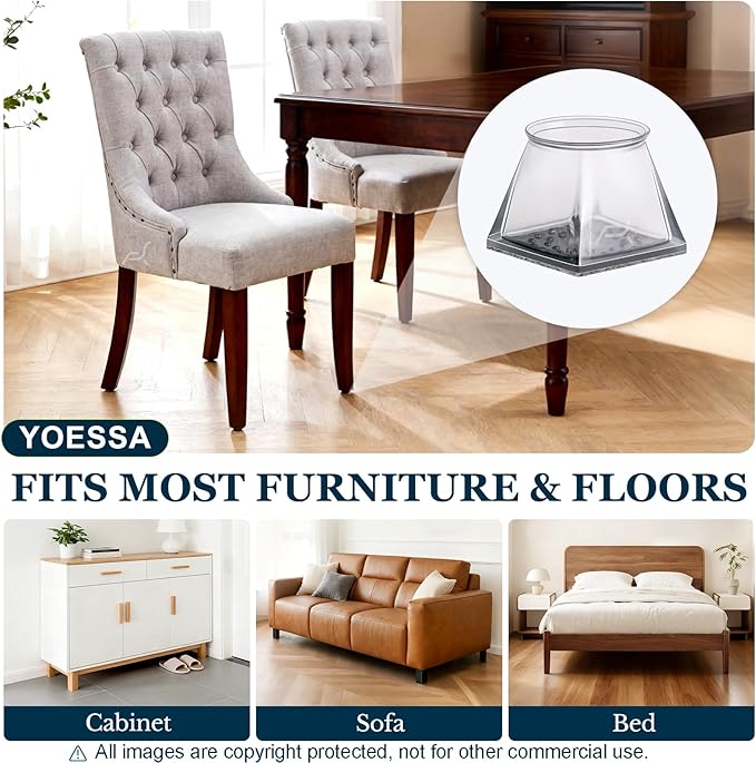 32 Pcs Square Chair Leg Floor Protectors, Clear Silicone Chair Leg Caps Covers Sliders for Hardwood & Tile Floors, Stay-On Tight Fit Design, Scratch-Free & Noise Reduction (S Fits: 3/4" to 1-1/16")