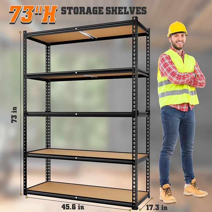 LEVELEVE 5-Tier Storage Shelving Unit, 2020 lbs Capacity, Heavy Duty Adjustable Metal Utility Shelf, 48" L x 18" W x 73" H for Garage, Kitchen, Pantry, Basement, Bathroom, Laundry, 2 Pack