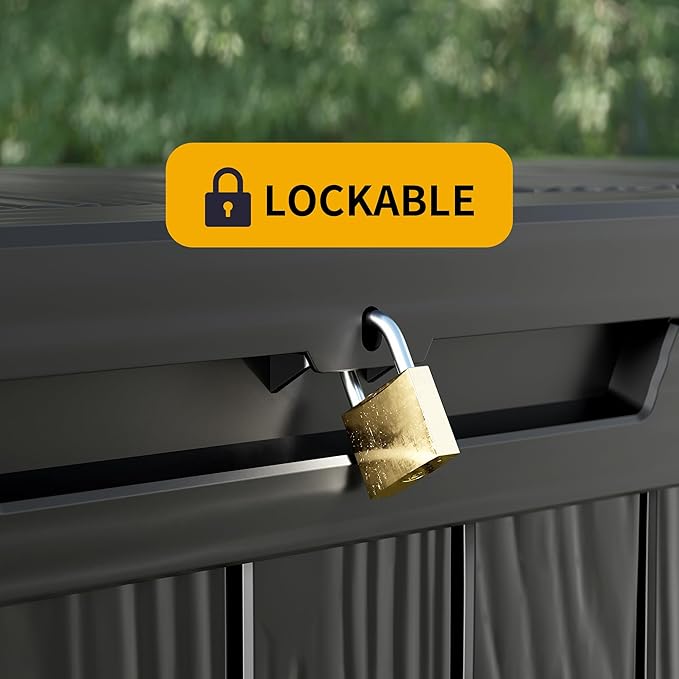 Decksplore Outdoor Storage Box Waterproof, 200 Gallon Lockable Resin Large Deck Box, Patio Storage Bin for Pool Accessories Cushion Furniture, Garden Tools, UV-Resistant Outside Delivery, Black