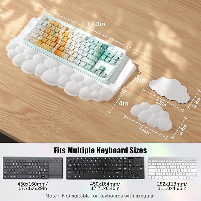 Ergonomic Wrist Rest for Keyboard and Mouse, Soft Memory Foam Cloud Keyboard Stand Pad with Wrist Rest Set, Easy Typing, Pain Relief, Comfort for Office, Work, Gaming - White