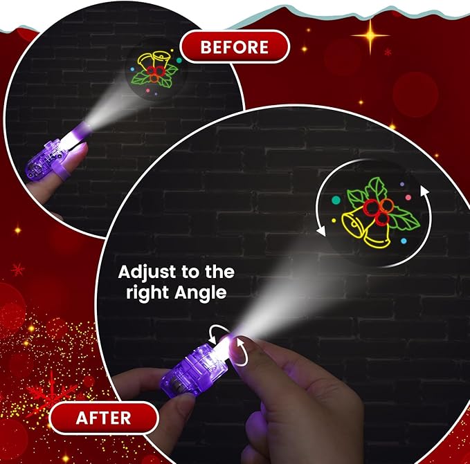 LovesTown 24PCS Christmas Party Favors Flashlights, Glow in The Dark Christmas Toys Bulk LED Light up Finger Lights for Party Decorations Goodie Bags Fillers Classroom Prizes