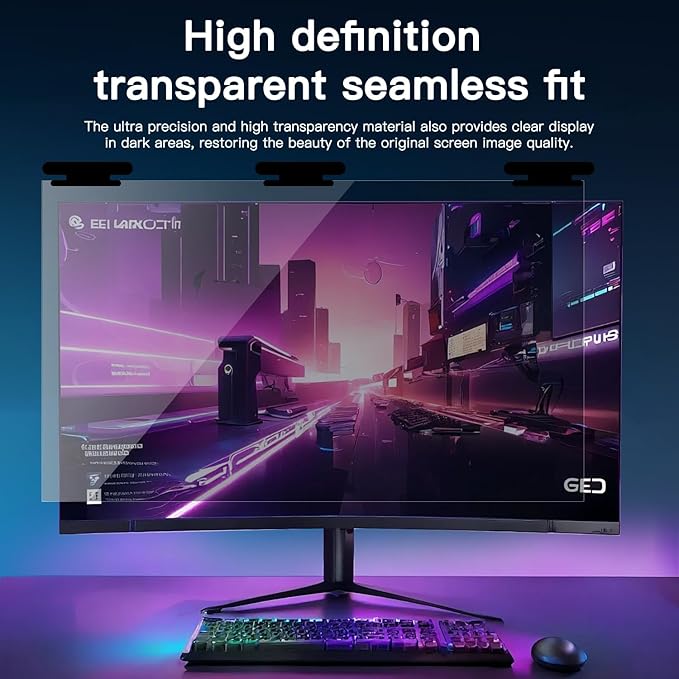 27 Inch Magnetic Hanging Computer Privacy Screen for 16:9 Widescreen Monitor, Removable Privacy Screen Anti Glare Blue Light Computer Screen Privacy Shield, Anti-Scratch 27 in Protector Film