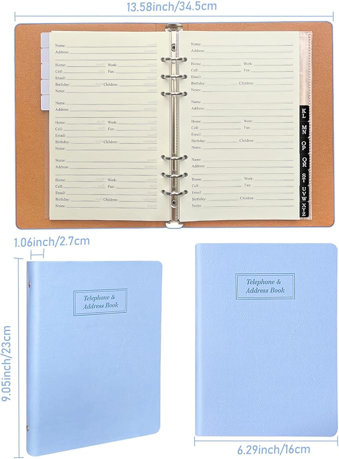 Reﬁllable Address Book with Alphabetical Tabs, Blue Hardcover Phone Book 648 Contact Book with 48 Passwords Combo Book, Large Prints, Easy for Seniors, Home Oﬃce, A5