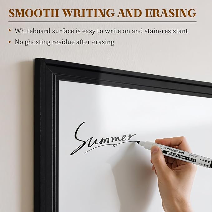 White Board for Wall, 24'' x 18'' Magnetic Dry Erase Board, Decorative Black Vintage Wooden Frame Whiteboard for Home Office School Dorm Kitchen