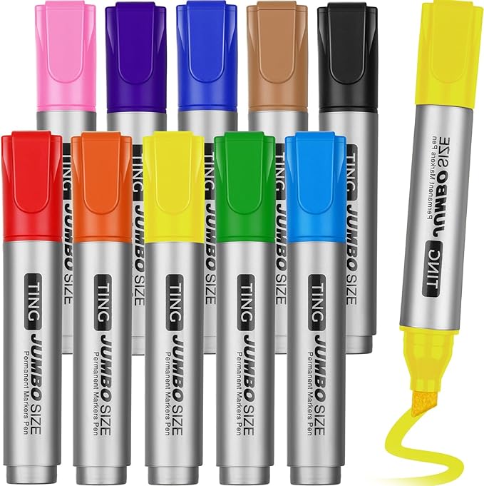 Fuutreo 10 Pack Jumbo Permanent Markers Bulk Large Chisel Tip Permanent Markers Quick Drying Waterproof Big Huge Poster Pens for Office, Logistics Company and More(Rich Color)