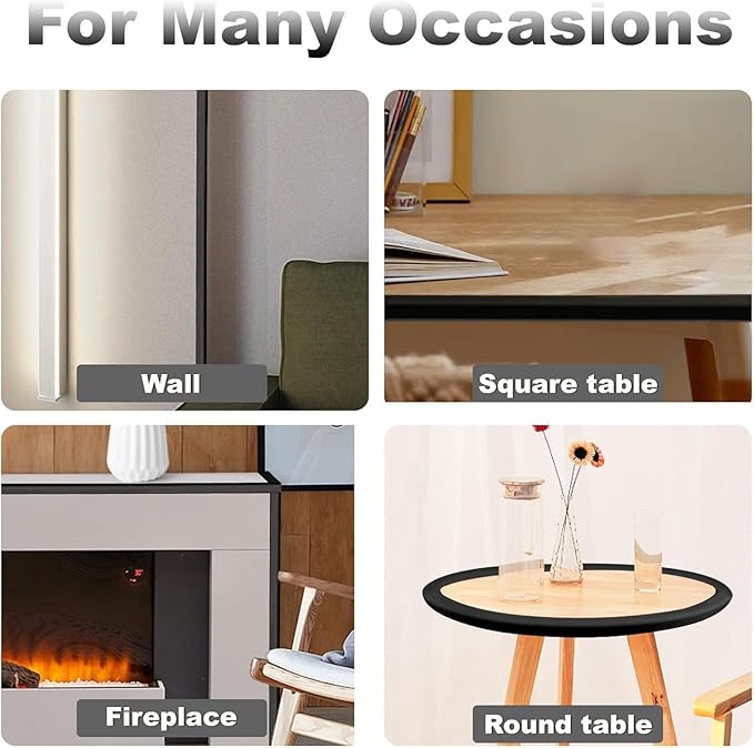Baby Proofing Edge and Corner Guards, (16.4ft Edge + 4 Corners) Safety Furniture Bumper, Baby Corner Protector for Fireplace, Table, Stair, Cabinet, 3M Adhesive, Black