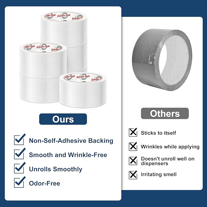 Ealyder Tape Transparent Packing Tape 2 inch x 60 Yards, 3 Rolls with Dispenser – Clear Heavy-Duty Parcel Tape for Secure Packaging, Total 180 Yards