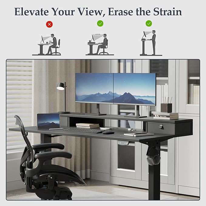 Klicelor 55 Inch Electric Standing Desk with Drawers, Adjustable Height Small Sit Stand Desk for Home Office, Compact Computer Workstation with Storage– Black