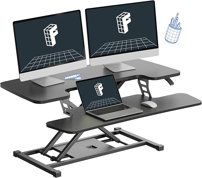 FLEXISPOT 36-inch Standing Desk Converter Height Adjustable Sit to Stand Up Workstation, Dual Monitor and Laptop Riser with Wide Keyboard Tray, Black, 15pcs Include