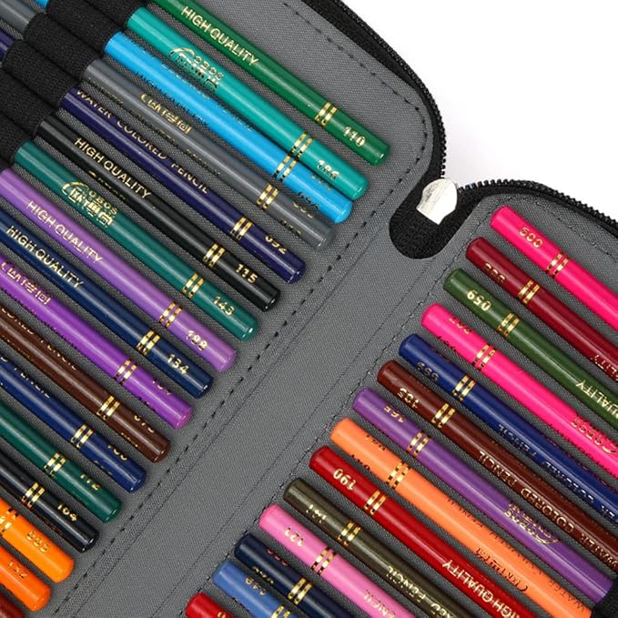 Vomgomfom Colored Pencil Case - 252 Slot Pencil Holder with Zipper Closure, Twill Fabric Large Capacity Case for Watercolor Pens or Markers, Organizer for Artists (Black Flower)