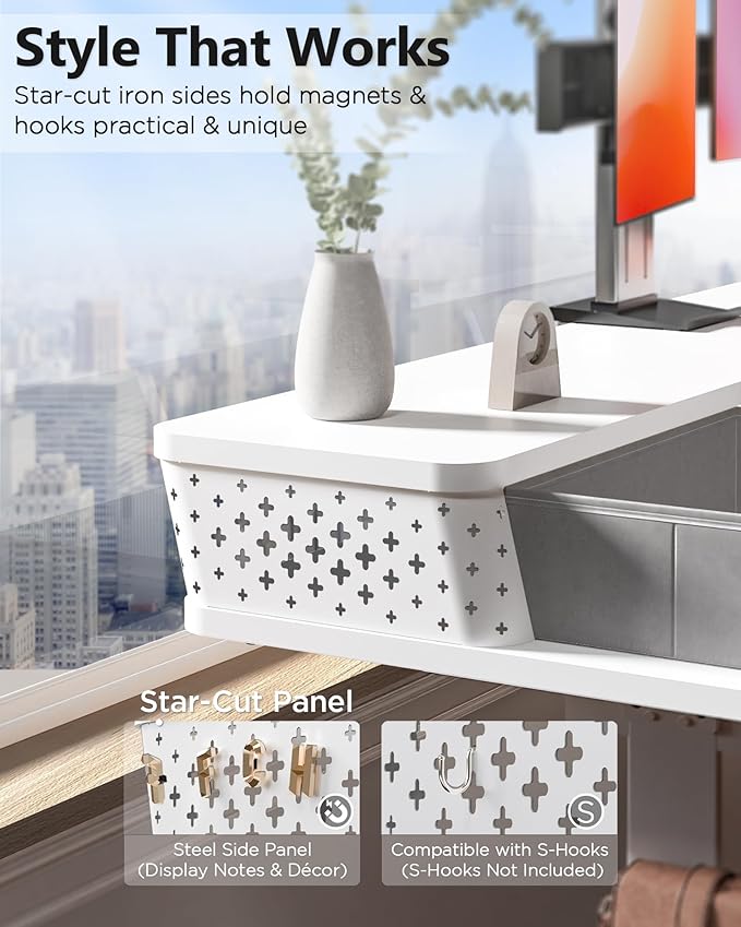 FiCiHi Electric Standing Desk with Four Drawers, Adjustable Height Sit Stand Desk, C-Clamp Compatible Home Office Desk with Storage Shelf & Monitor Stand Riser, 48 x 24 Inch, White