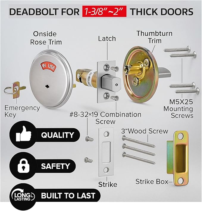 in-Use Vacant Commercial Bathroom Door Lock with Occupied Vacant Door Sign. Privacy Deadbolt with Occupancy Indicator. Privacy Indicator Bolt for Restroom, Meeting Room, Fitting Room- 1pc.