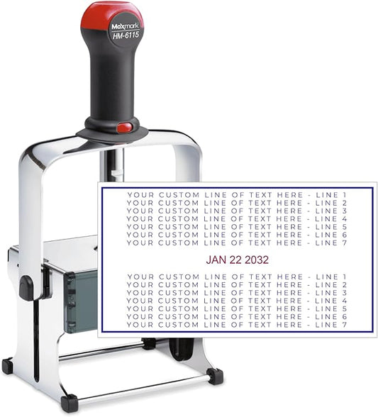 MaxMark Super Heavy Duty Date Stamp with 14-Line Custom Text – The Largest Custom Text Date Stamp on The Market - 6115 - Choose from Many Font and Color Options