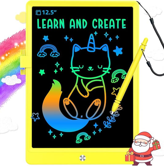 BUKEBU LCD Writing Tablet Doodle Board,12.5 inch Colorful Drawing Pad,Electronic Drawing Tablet, Drawing Pads,Travel Gifts for Kids Ages 3 4 5 6 7 8 Year Old Girls Boys (Yellow)
