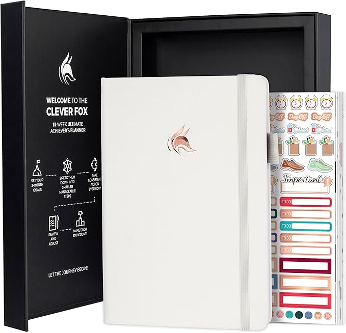 Clever Fox Ultimate Achiever’s Goal Planner - Focus & Productivity 90 Day Journal. Undated Daily Weekly Monthly Planner Organizer & Hourly Schedule Notebook - Hardcover, A5 Size, Pearl White