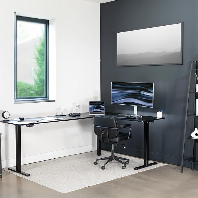 VIVO Electric Corner 84 x 63 inch L-Shaped Standing Desk, Memory Height Adjustment, Black Top Black Frame, DESK-E3CTBB-84