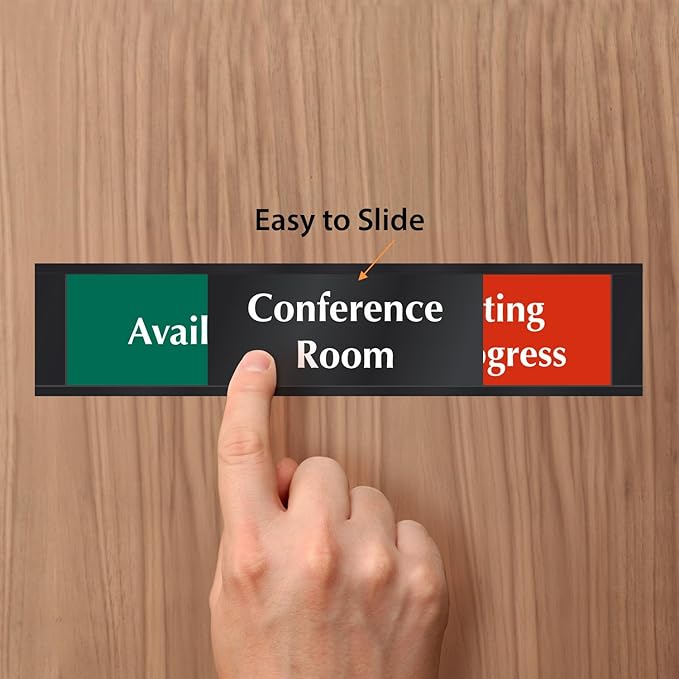 SmartSign Conference Room Door Sign Meeting In Progress/Available Door Slider for office | 2.25" x 10" Plastic Black, Made in USA