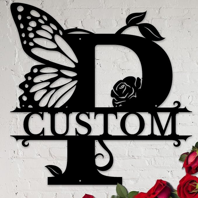 Personalized Custom Letter Name metal Signs,Custom Black Letter Monogram Wall Art Decor,Metal Signs Plaques Outdoor wall Decorative Signage (P)