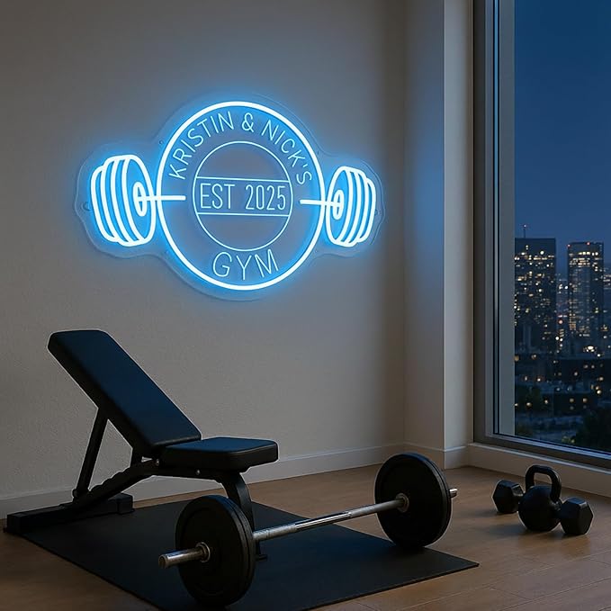 Customizable Gym Neon Sign Decor for Home Gym, Personalized Name GYM LED Light Up Signs, Custom Dumbbell LED Neon Light Decor for Home Gym, Fitness Club, Man Cave,Sports room, Fitness Lover Dad Gifts