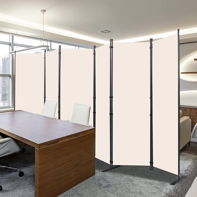 CHOSENM Room Divider, 6 Panel Folding Privacy Screens with Wider Support Feet, 6 Ft Portable Room Partition for Room Separator, 132" W X 71" H, Beige
