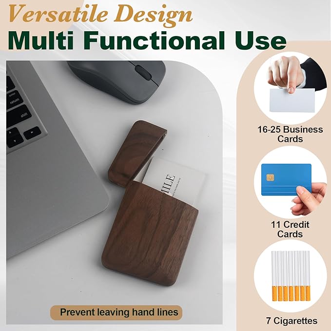 Yookin Wood Business Card Holder Wooden Magnetic Business Card Case Portable Simple (Black Walnut)