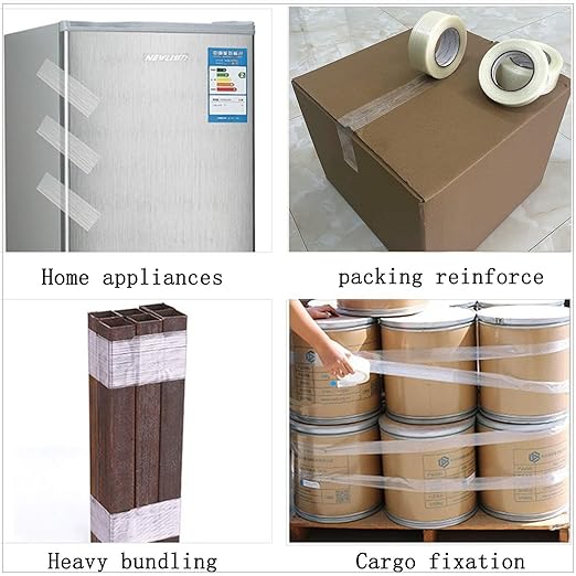 CHUANGSEED 3Pack Mono Filament Strapping Tape 6.2mil x 2Inch x 60yds Commodity Grade Heavy Duty Transparent Reinforced Fiberglass Tape