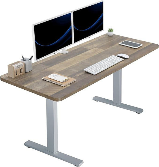 VIVO Electric 60 x 24 in Standing Desk, Memory Height Adjustment, 1B Series, Holds 220 lbs, One-Piece Reclaimed Wood Top, Gray Frame, DESK-KIT-1G6P
