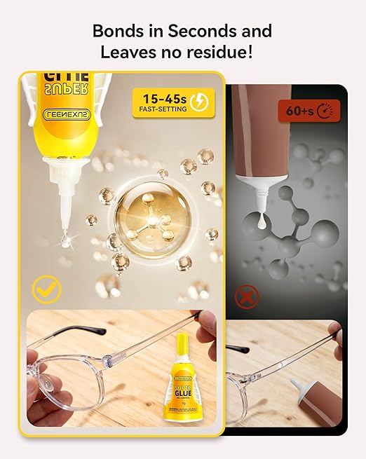 LEENEXUS Super Glue Gel Precision Control, 5ML【Dual Molecular Interlock】 Clear Super Strong CA Glue for Shoe Plastic Ceramic Metal Glass Etc, No-Run Cyanoacrylate Adhesive Instant Glue, Quick Dry