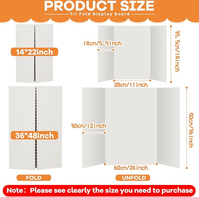 Henoyso 12 Pcs 14 x 22 Inch White Trifold Poster Board Large Tri Fold Presentation White Display Board Foldable Paperboard for Science Fair School Business Project Exhibition