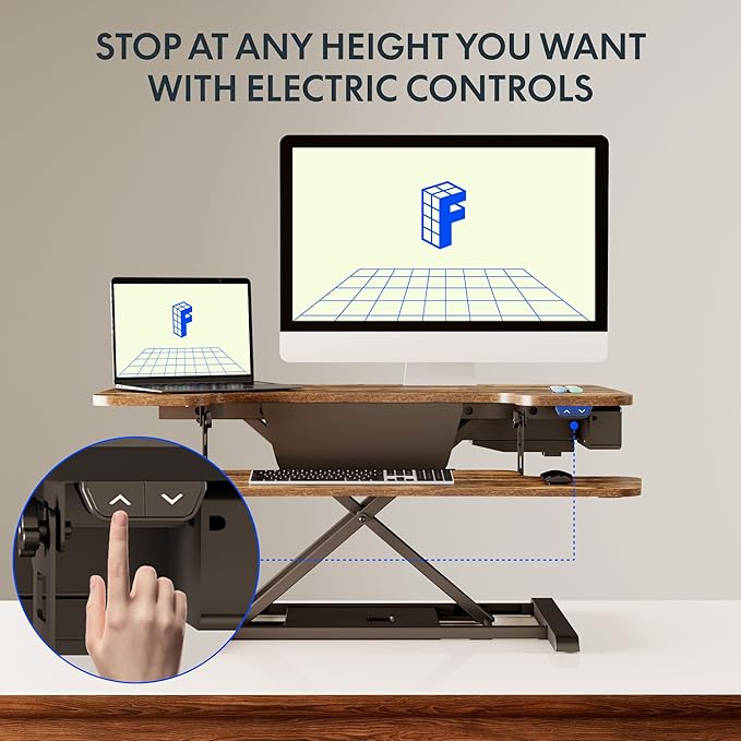FLEXISPOT 35" Electric Standing Desk Converter, Height Adjustable Motorized Desk Riser for Computer Monitors & Laptop Workstation, Rustic Color